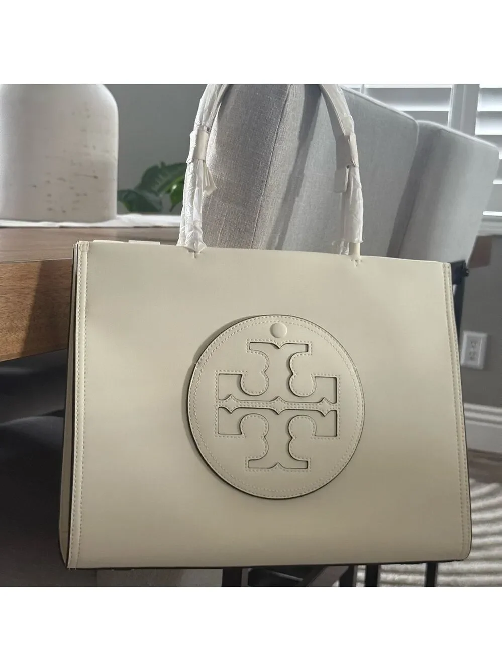 New tory Burch  Ella bio small tote in warm white